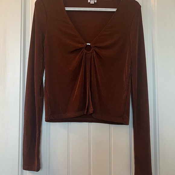 Garage brown stone  mesh long sleeve woman top M - Picture 7 of 16